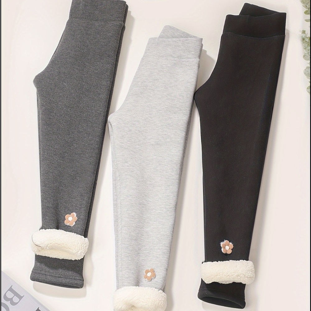 Girl’s Cozy Fleece-Lined Leggings - Gray, Light Gray, Black size 5-6 NWOT